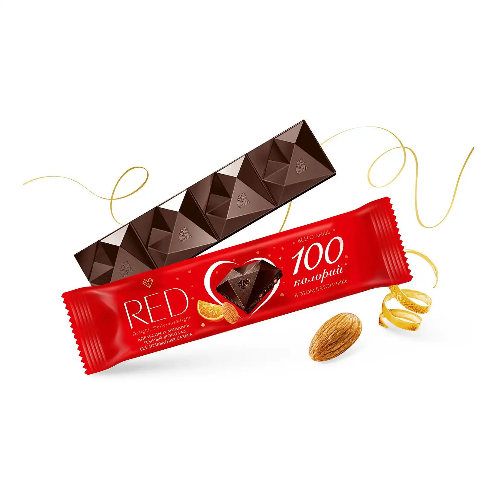 Шоколад RED Delight тёмный апельсин и миндаль 26гр Латвия