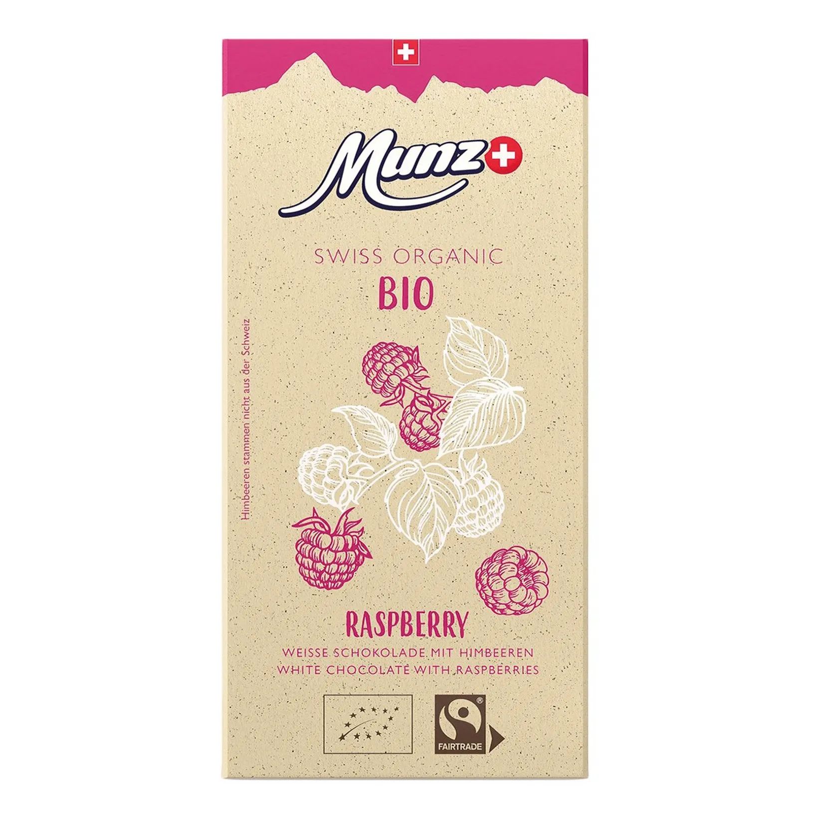 Шоколад Белый с Малиной Органик Munz 100гр Швейцария