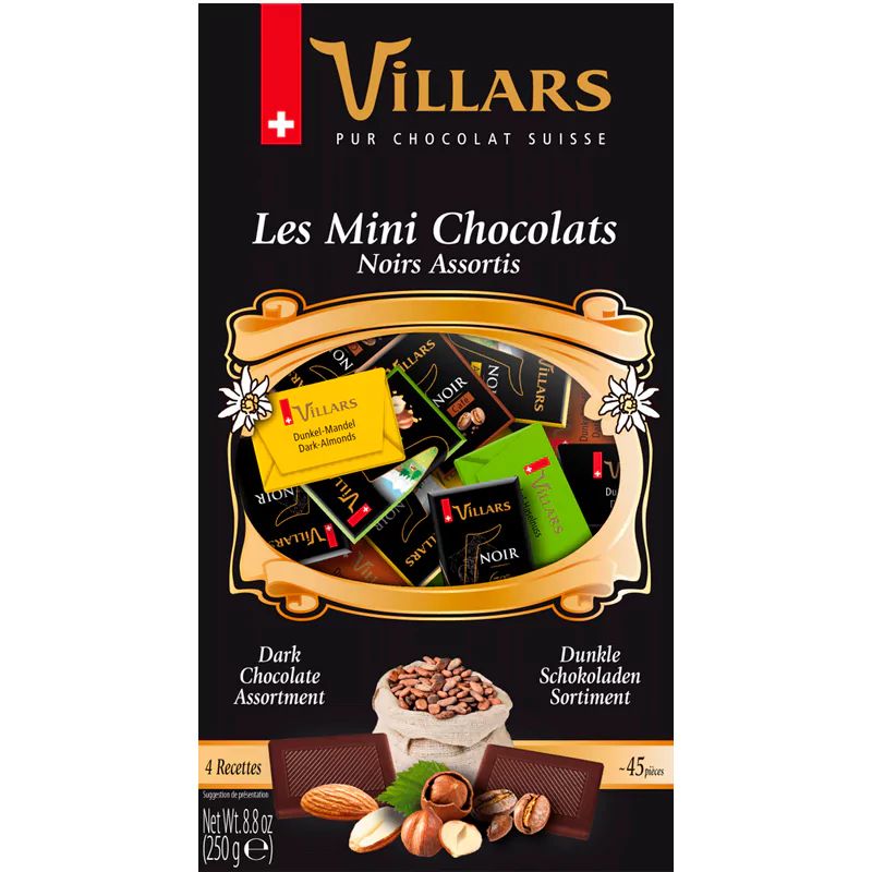 Шоколад Горький и Тёмный Ассорти в Мини-Плитках Villars 250гр Швейцария