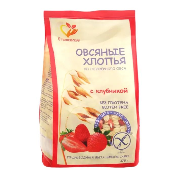 Овсяные Хлопья с Клубникой из Голозерного Овса без Глютена 375гр с.Сташевское