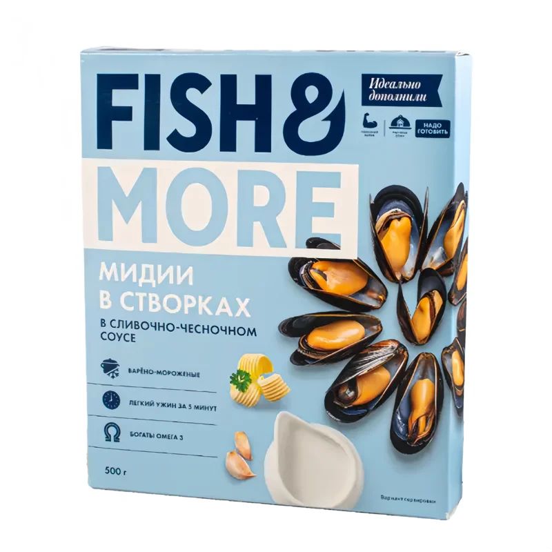 Мидии в Створках в Сливочно-Чесночном Соусе Fish&More 500гр Вьетнам