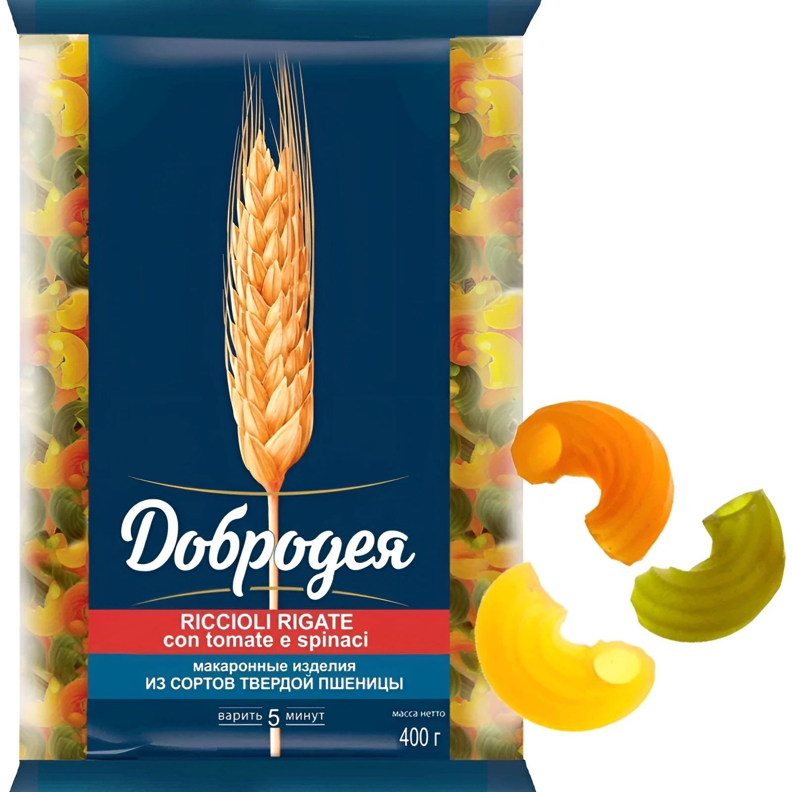 Макароны RICCIOLI RIGATE с Томатом и Шпинатом из Твердых Сортов Пшеницы Добродея 400гр Омск