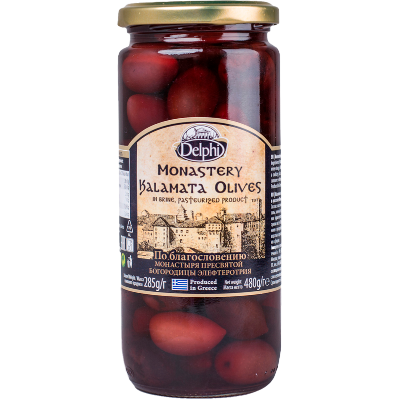 Маслины Kalamata с Косточкой в Рассоле Монастырские Delphi 480гр Греция