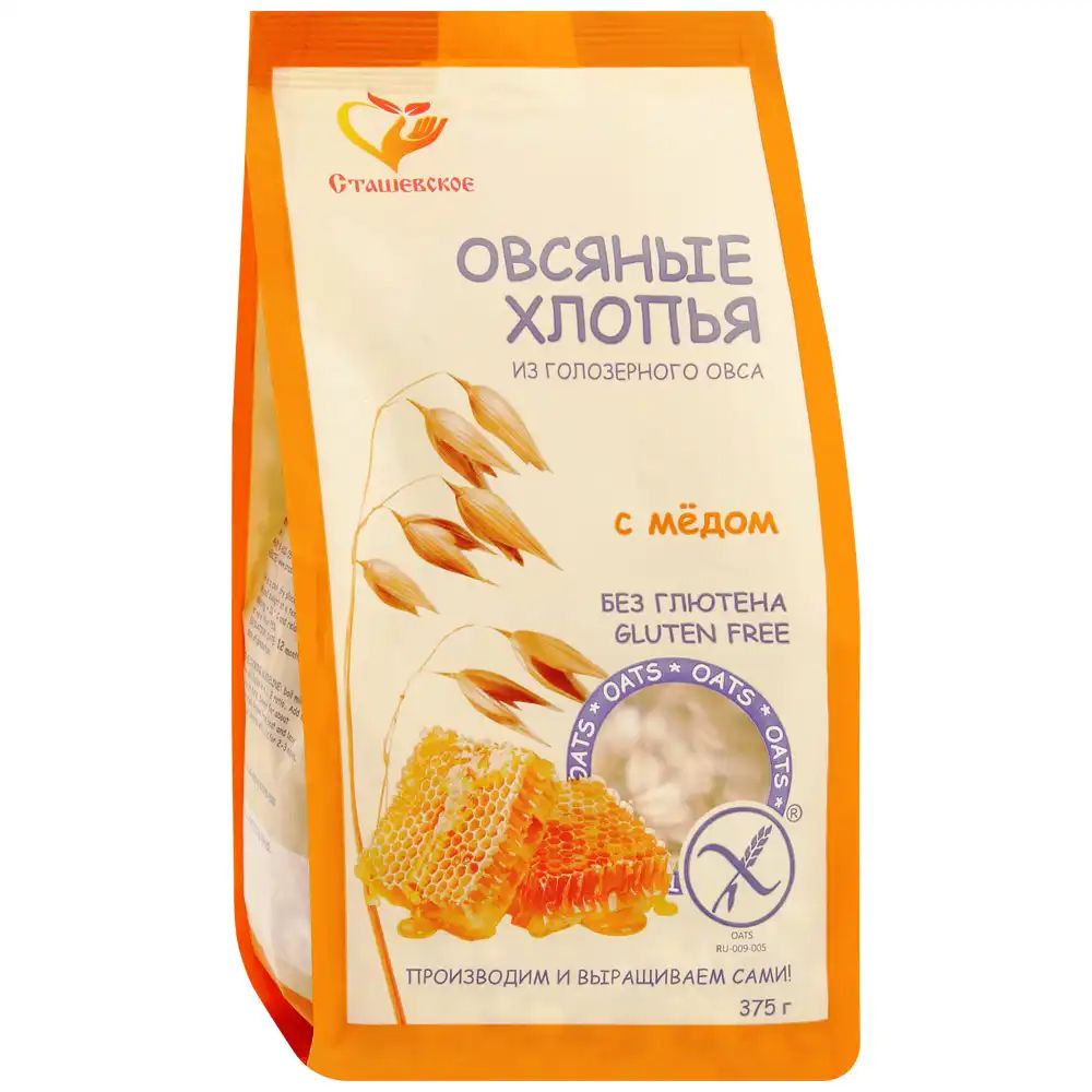 Овсяные Хлопья с Медом из Голозерного Овса без Глютена 375гр с.Сташевское