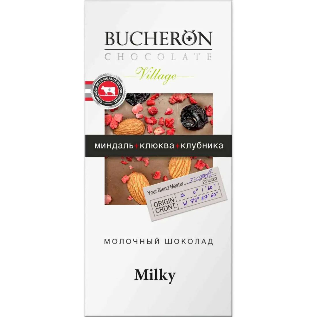 Шоколад Молочный с Миндалем, Клюквой и Клубникой Bucheron Village 100гр Ярославль