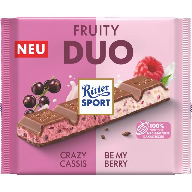 Шоколад Молочный Duo Йогуртовая Начинка с Кусочками Смородины и Малины Ritter Sport 218гр Германия
