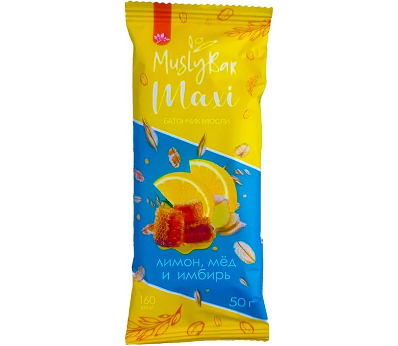 Батончик Мюсли MuslyBar Лимон, Мёд и Имбирь 50гр Россия
