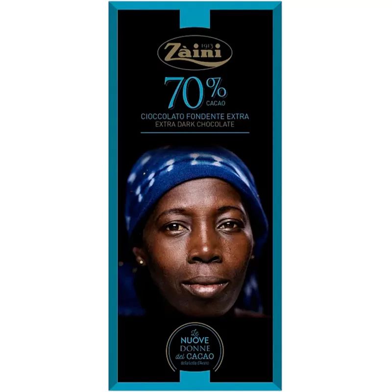Шоколад Горький 70% с Кусочками Какао-Бобов Zaini 75гр Италия
