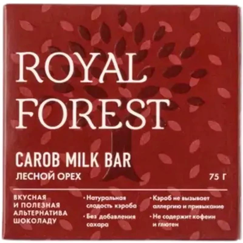 Шоколад Carob Лесной Орех без Сахара и Глютена Royal Forest 75гр Россия