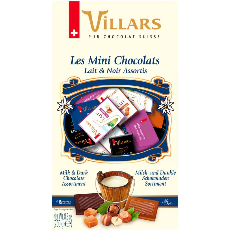 Шоколад Горький и Молочный Ассорти в Мини-Плитках Villars 250гр Швейцария