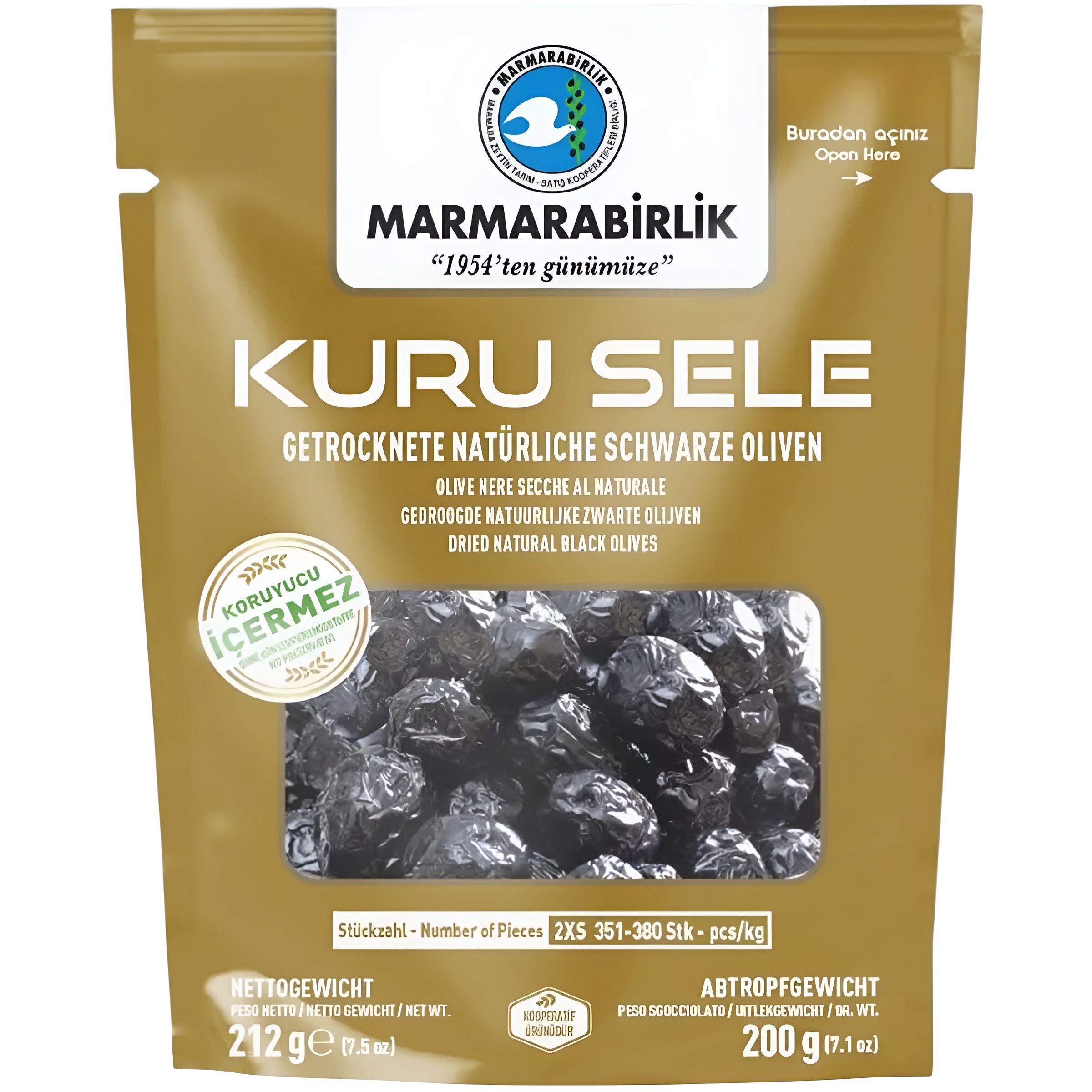 Оливки черные натуральные с косточкой Marmarabirlik 2ХS 200гр Турция