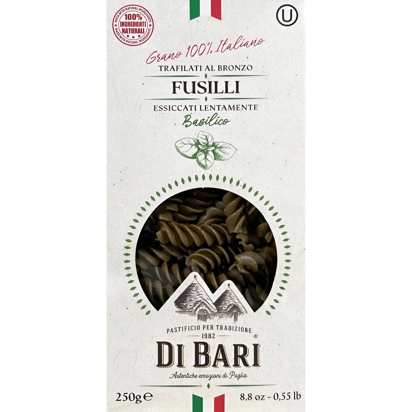 Макароны Di Bari Fusilli с Базиликом из Твердых Сортов Пшеницы 250гр Италия