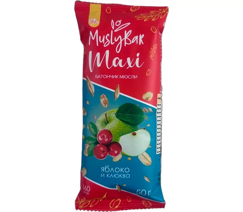 Батончик Мюсли MuslyBar Яблоко и Клюква 50гр Россия