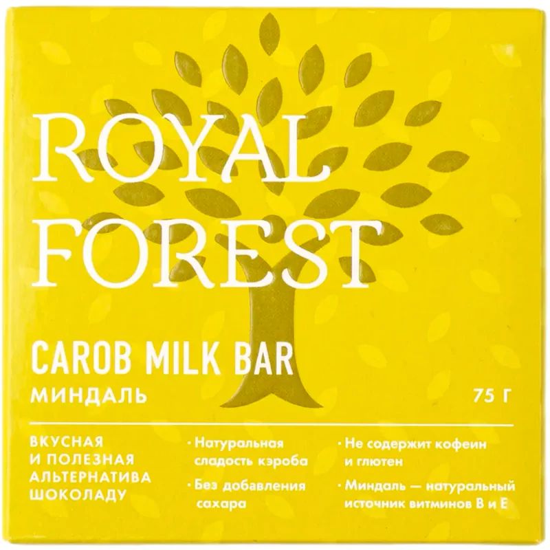 Шоколад Carob Миндаль без Сахара и Глютена Royal Forest 75гр Россия