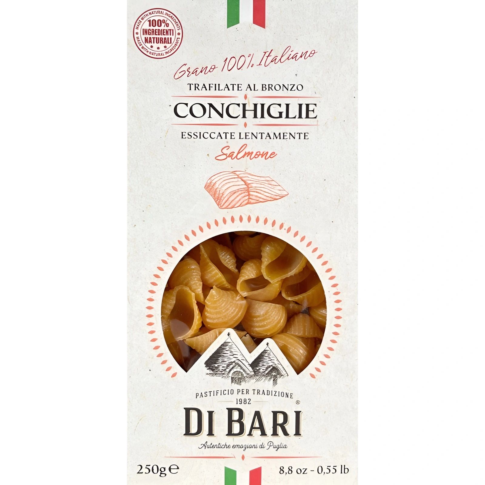 Макароны Di Bari Conchiglie со вкусом Лосося 250гр Италия