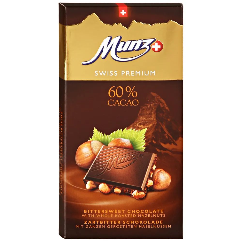Шоколад Munz горький 60% какао с обжаренным фундуком 100гр Швейцария