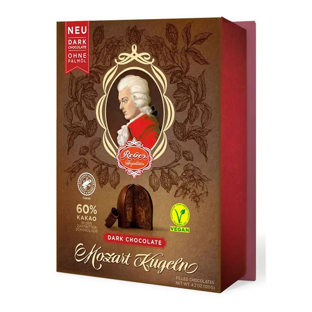 Конфеты из Горького Шоколада с Ореховым Пралине и Марципаном Mozart Kugel Reber 120гр Германия