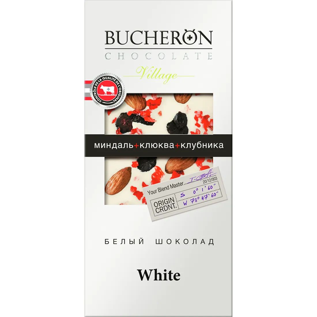Шоколад Белый с Миндалем, Клюквой и Клубникой Bucheron Village 85гр Ярославль