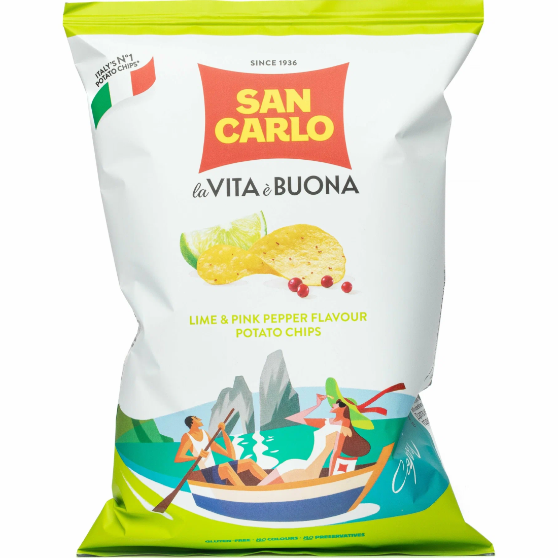 Чипсы Картофельные Лайм и Розовый Перец San Carlo 50гр Италия